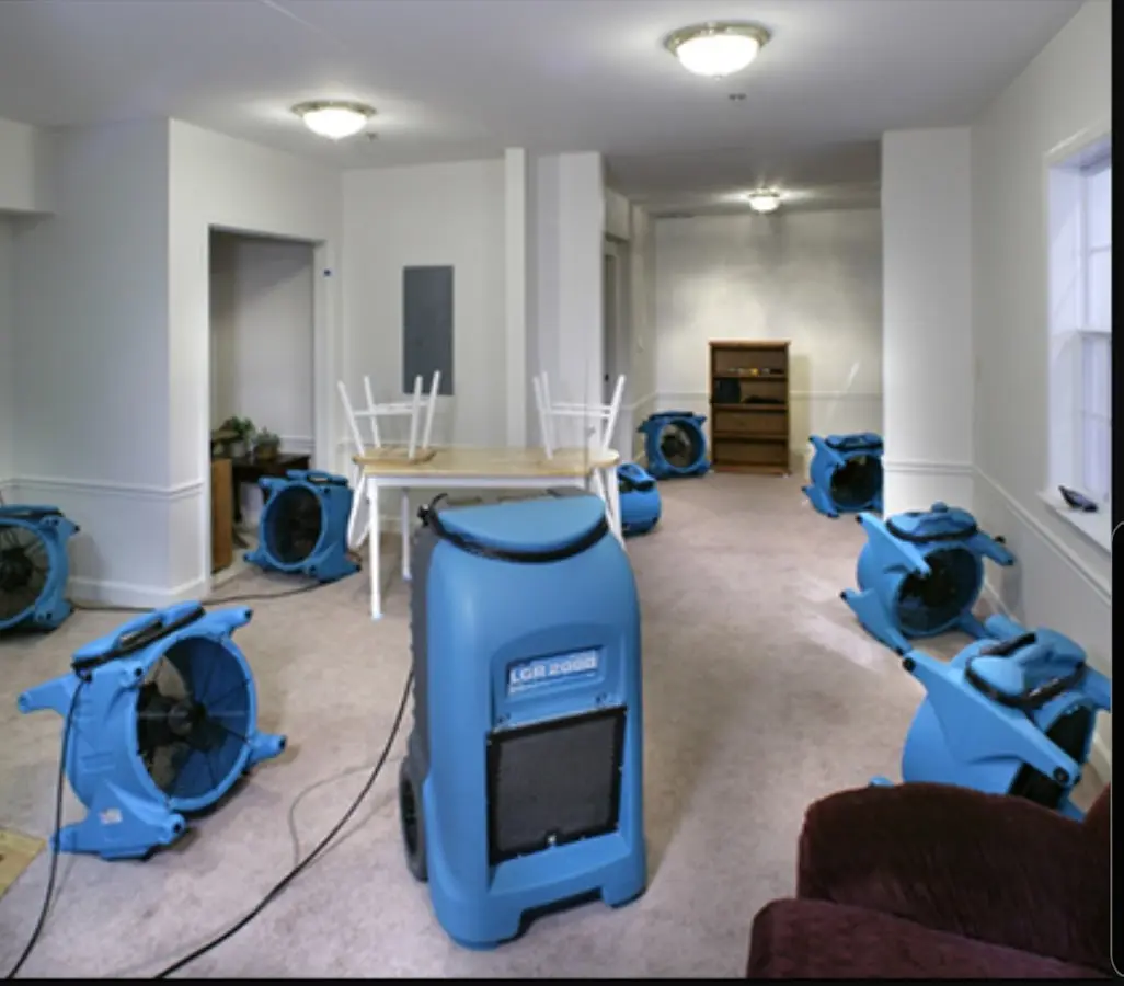 Air movers and dehumidifier setup for Water Extraction & Removal in Walworth